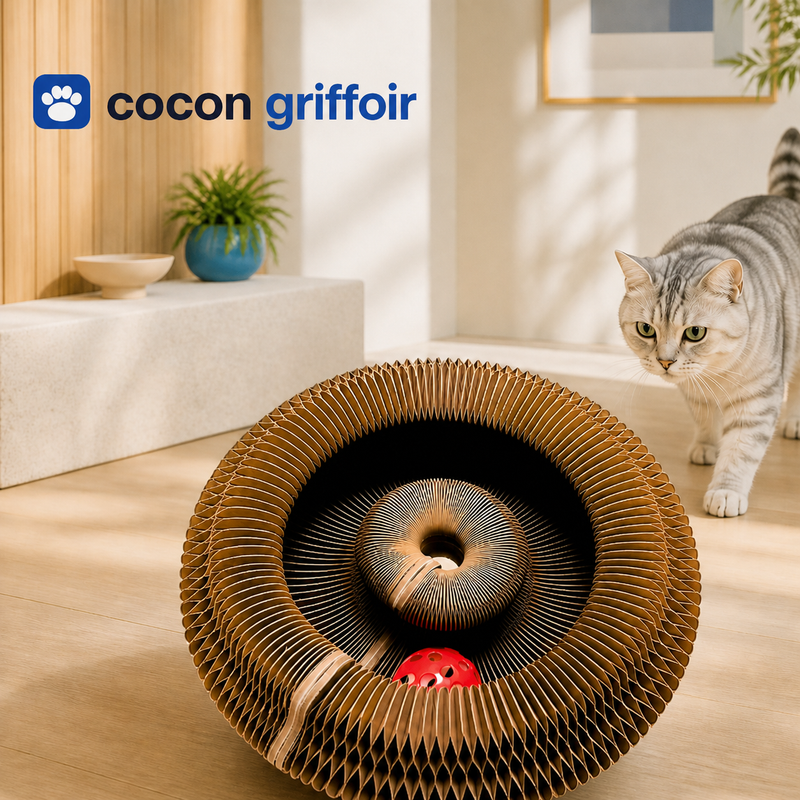 Cocon griffoir pawlusso, griffoir et couchage en kraft alvéolé pour chat