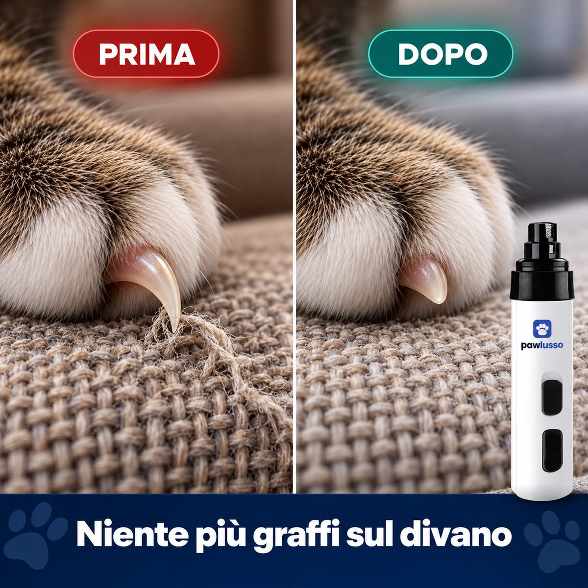 Unghia di gatto prima e dopo la limatura