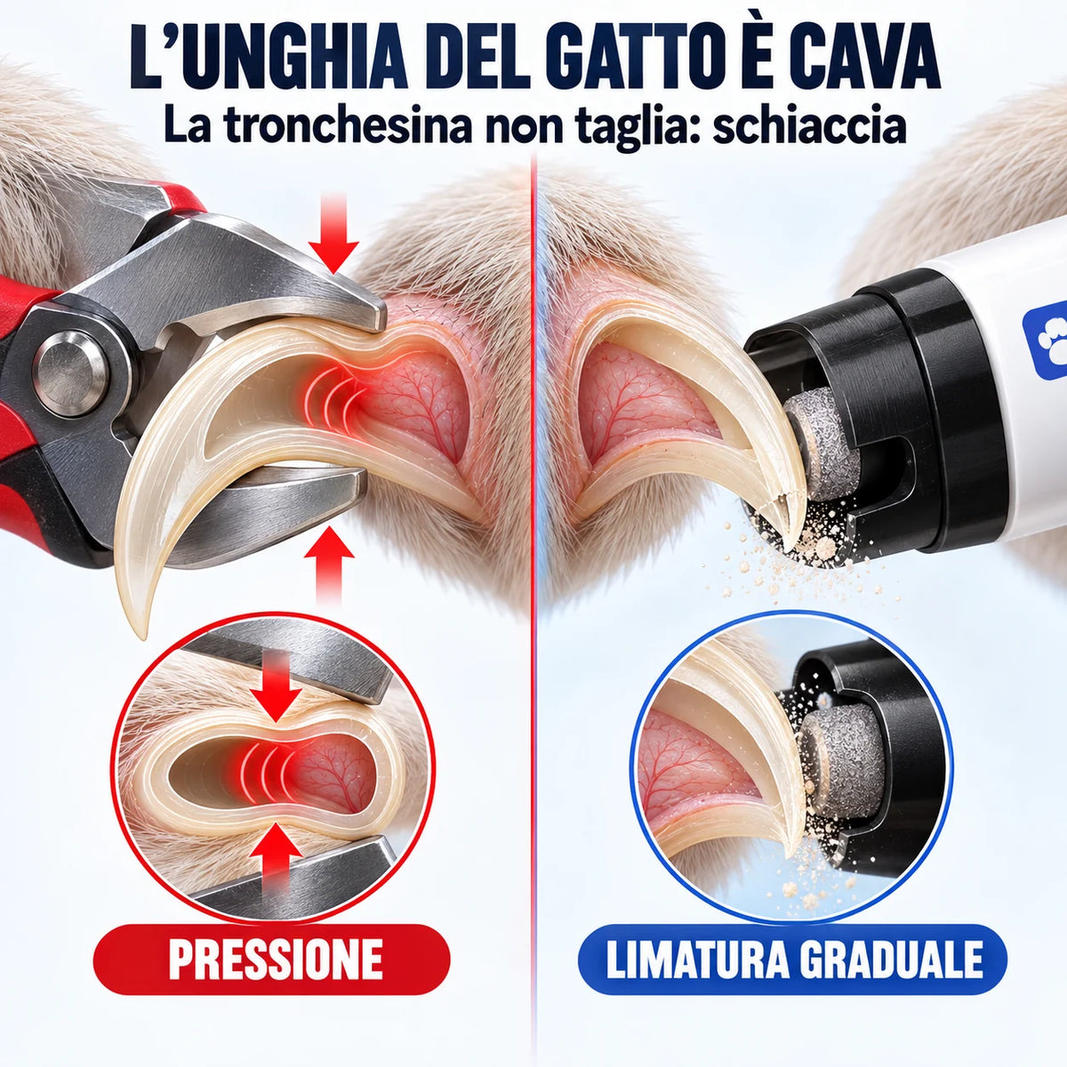 Schema dell unghia cava del gatto e della parte viva