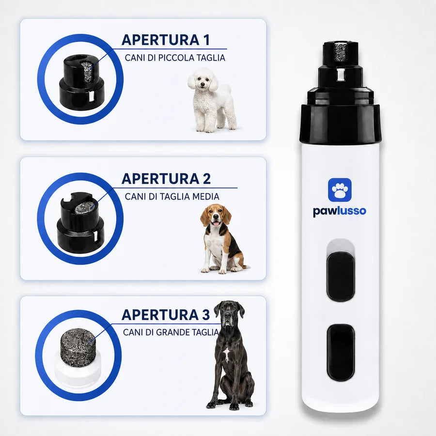 Tre aperture di levigatura secondo la taglia del cane